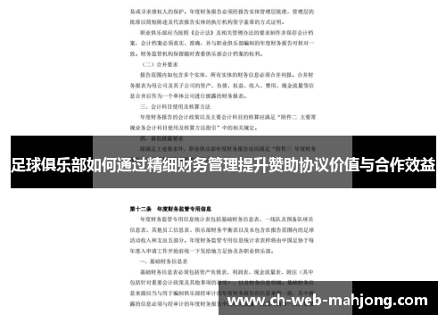足球俱乐部如何通过精细财务管理提升赞助协议价值与合作效益 足球俱乐部如何通过精细财务管理提升赞助协议价值与合作效益